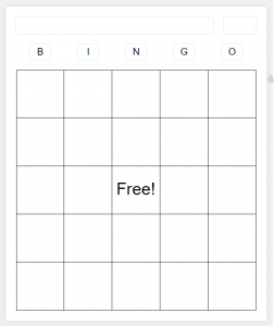 A blank bingo card