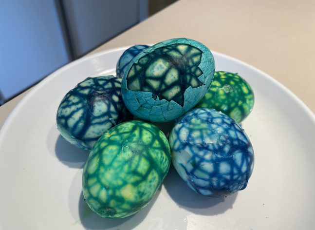 plate of dyed hard boiled eggs