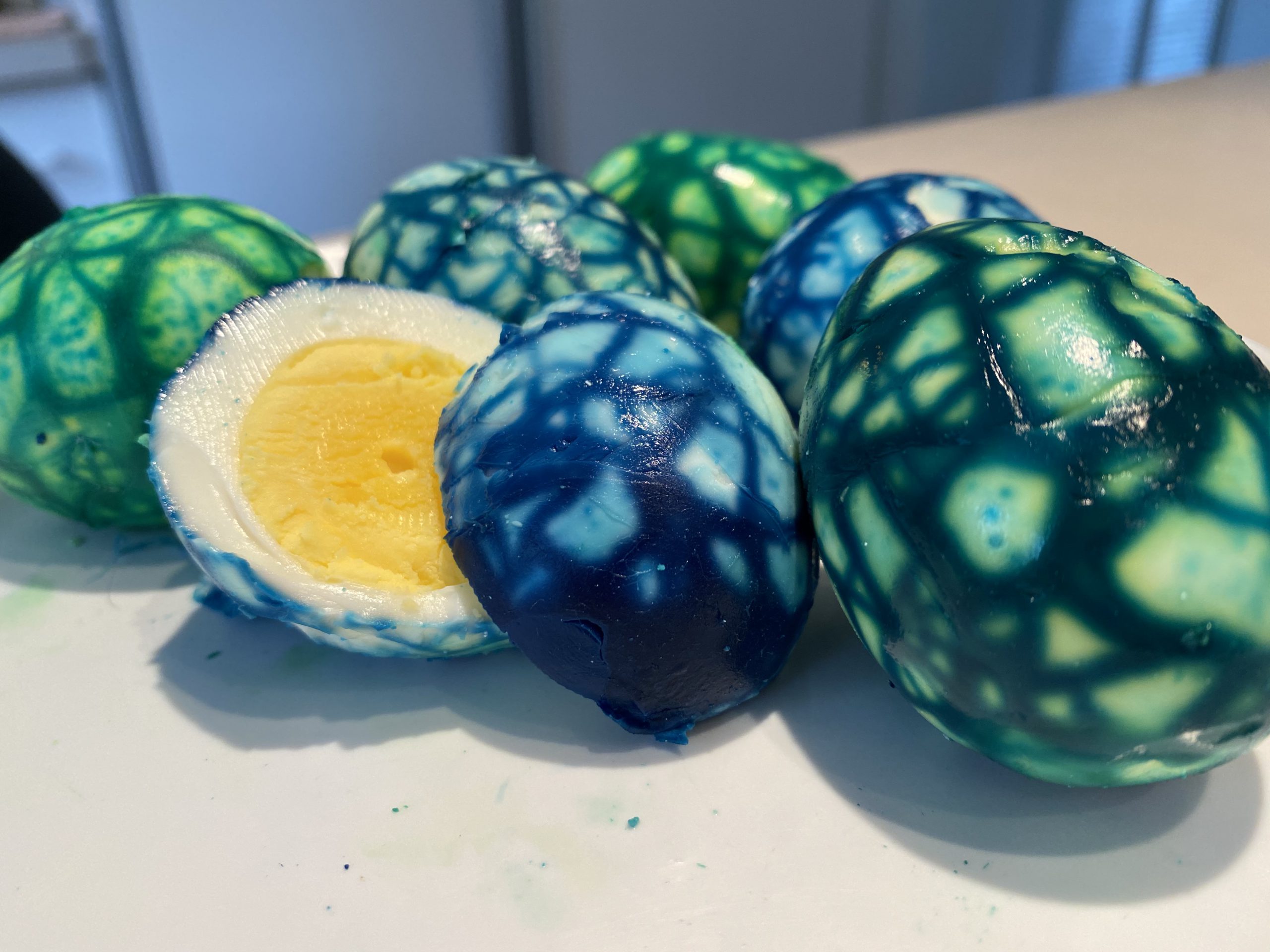 plate of dyed hard boiled eggs 