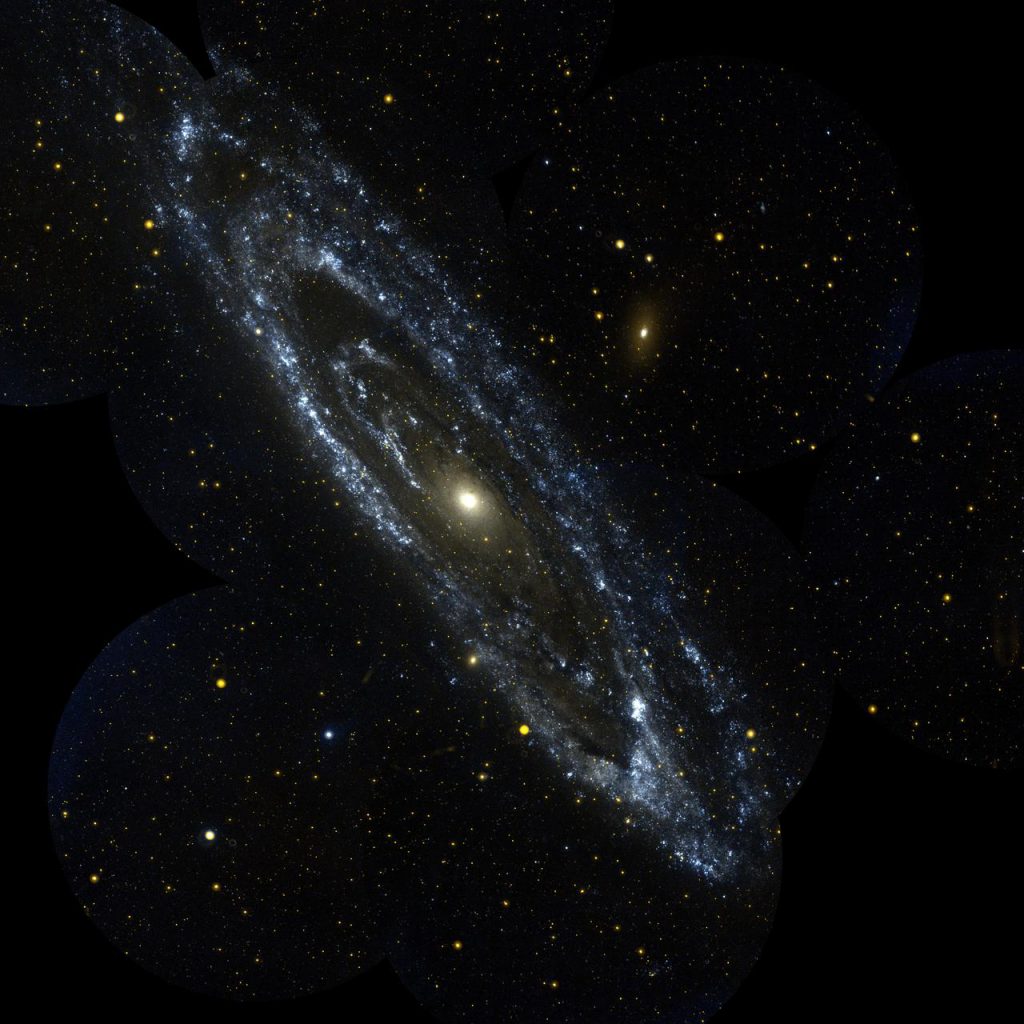 This image is from NASA Galaxy Evolution Explorer is an observation of the large galaxy in Andromeda, Messier 31.