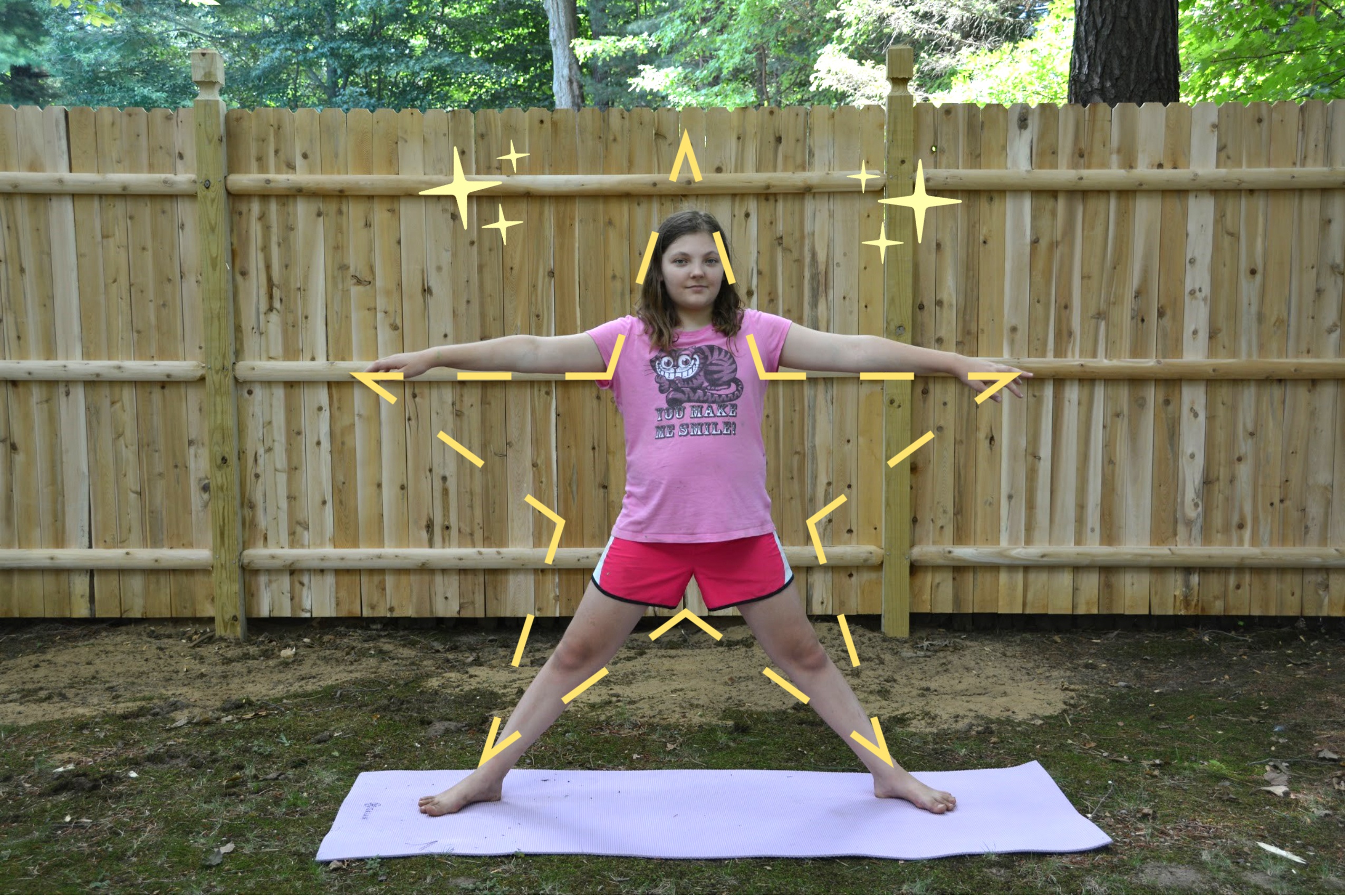 Girl in Star Pose with star graphics around her
